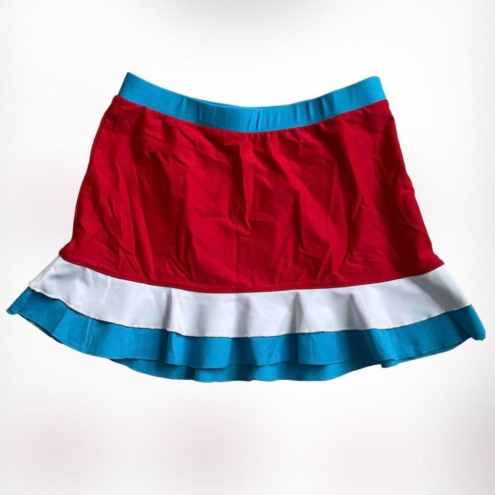 vintage y2k red, white & blue summer ruffle rave short skirt! size xs/s